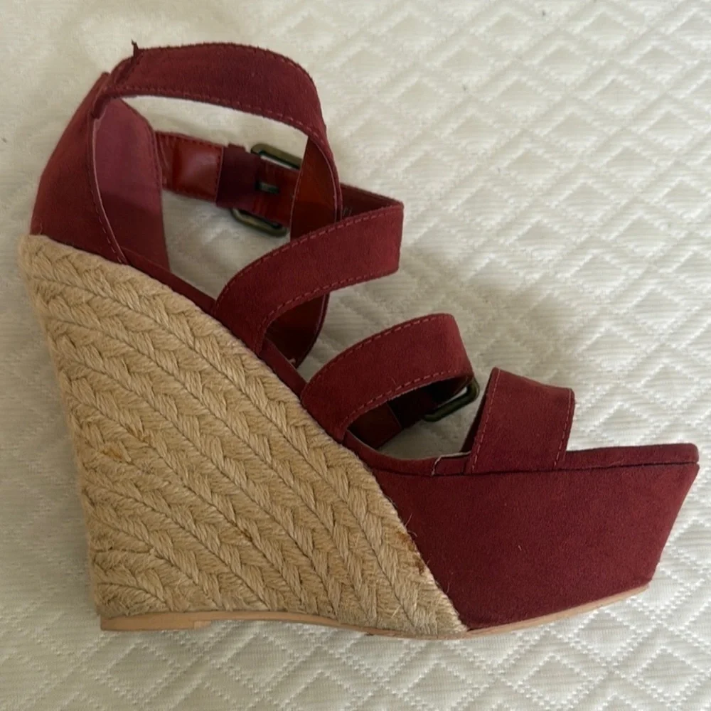 Leila Stone Rust Suede Espadrille Wedges